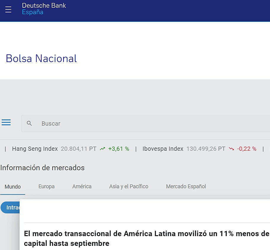 El mercado transaccional de Amrica Latina moviliz un 11% menos de capital hasta septiembre